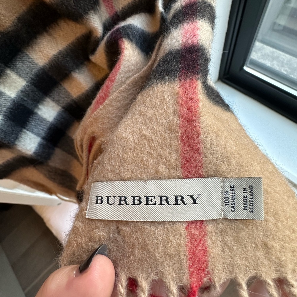 Burberry Classic Check Scarf in Tan, Black, and Red - Picture 6 of 6